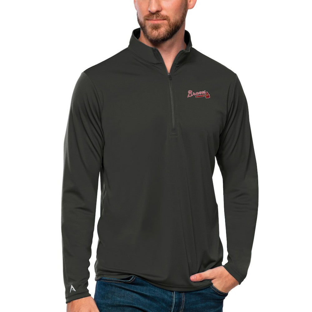 Atlanta Braves Antigua Tribute Quarter-Zip Pullover Top - Charcoal Pullover