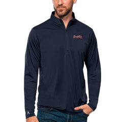 Atlanta Braves Antigua Tribute Quarter-Zip Pullover Top - Navy Pullover