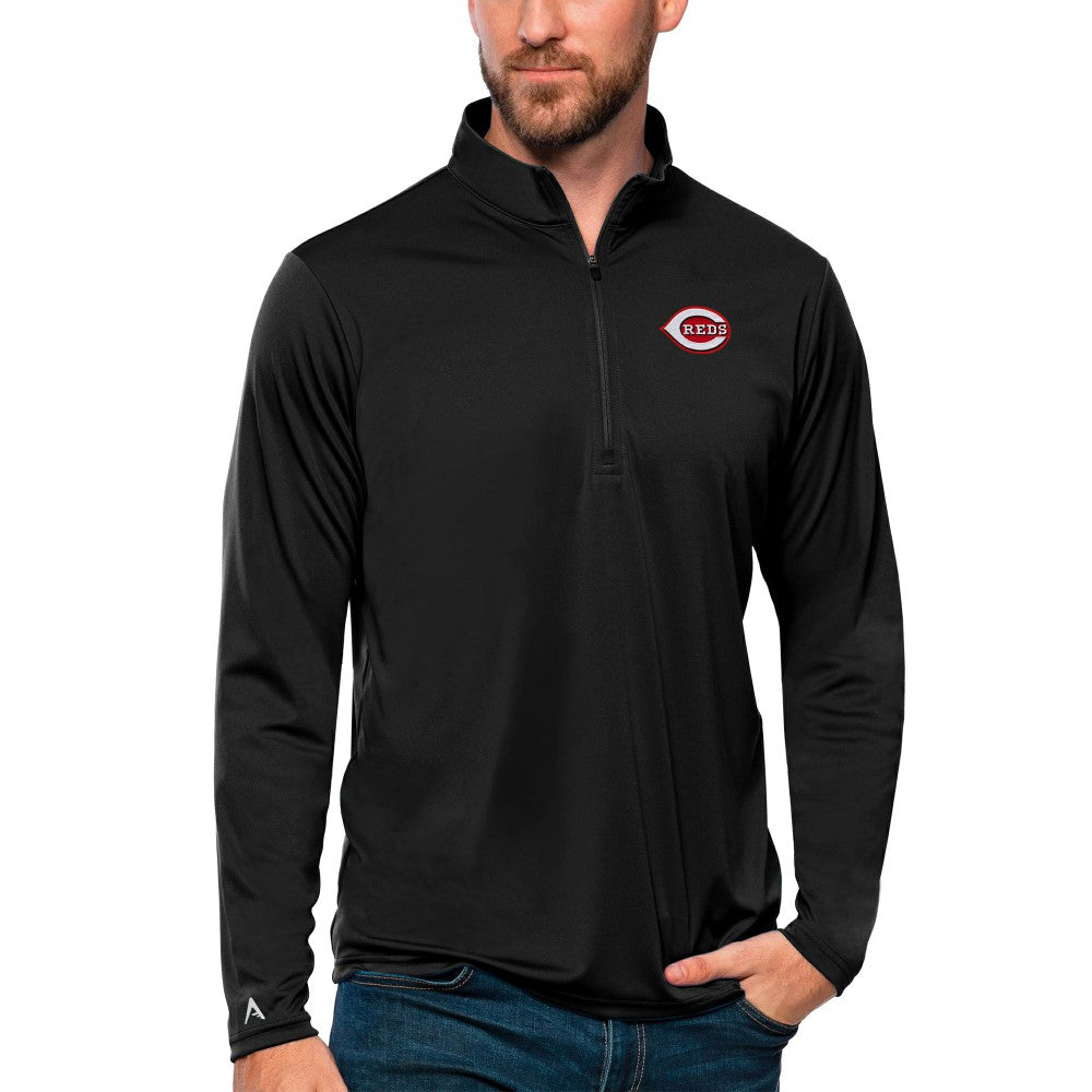 Cincinnati Reds Antigua Tribute Quarter-Zip Pullover Top - Black Pullover