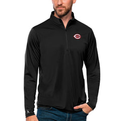 Cincinnati Reds Antigua Tribute Quarter-Zip Pullover Top - Black Pullover