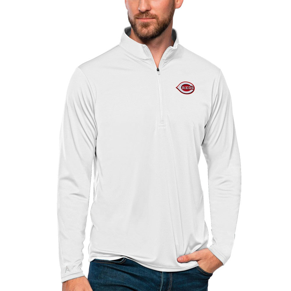 Cincinnati Reds Antigua Tribute Quarter-Zip Pullover Top - White Pullover