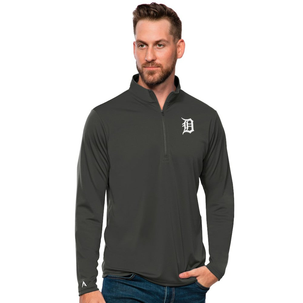 Detroit Tigers Antigua Tribute Quarter-Zip Pullover Top - Charcoal Pullover