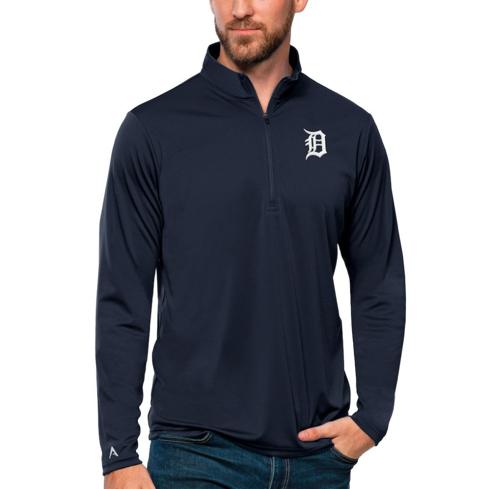 Detroit Tigers Antigua Tribute Quarter-Zip Pullover Top - Navy Pullover