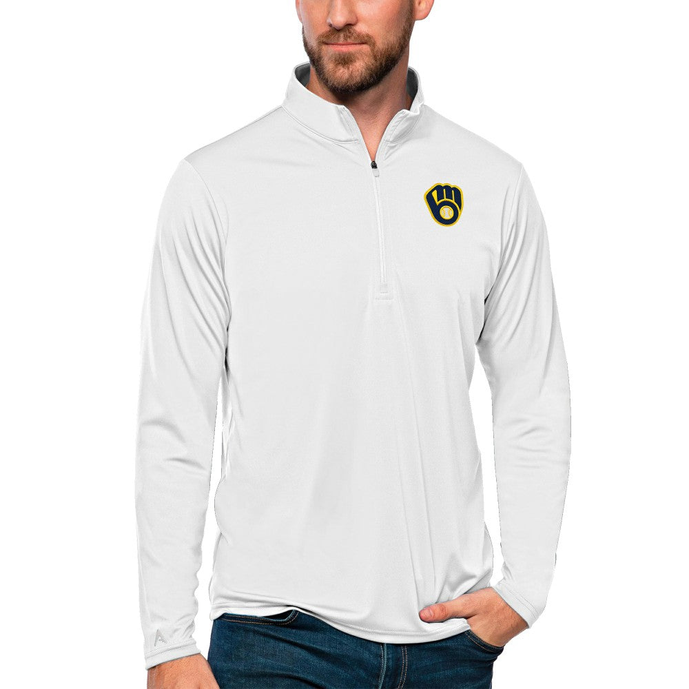 Milwaukee Brewers Antigua Tribute Quarter-Zip Pullover Top - White Pullover