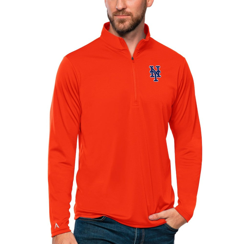 New York Mets Antigua Tribute Quarter-Zip Pullover Top - Orange Pullover