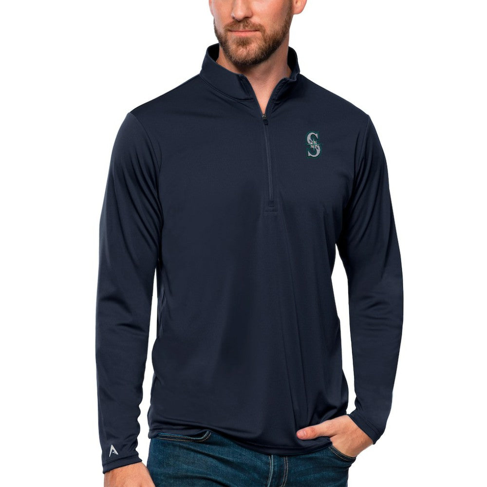 Seattle Mariners Antigua Tribute Quarter-Zip Pullover Top - Navy Pullover