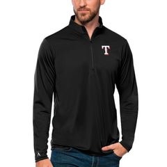 Texas Rangers Antigua Tribute Quarter-Zip Pullover Top - Black Pullover