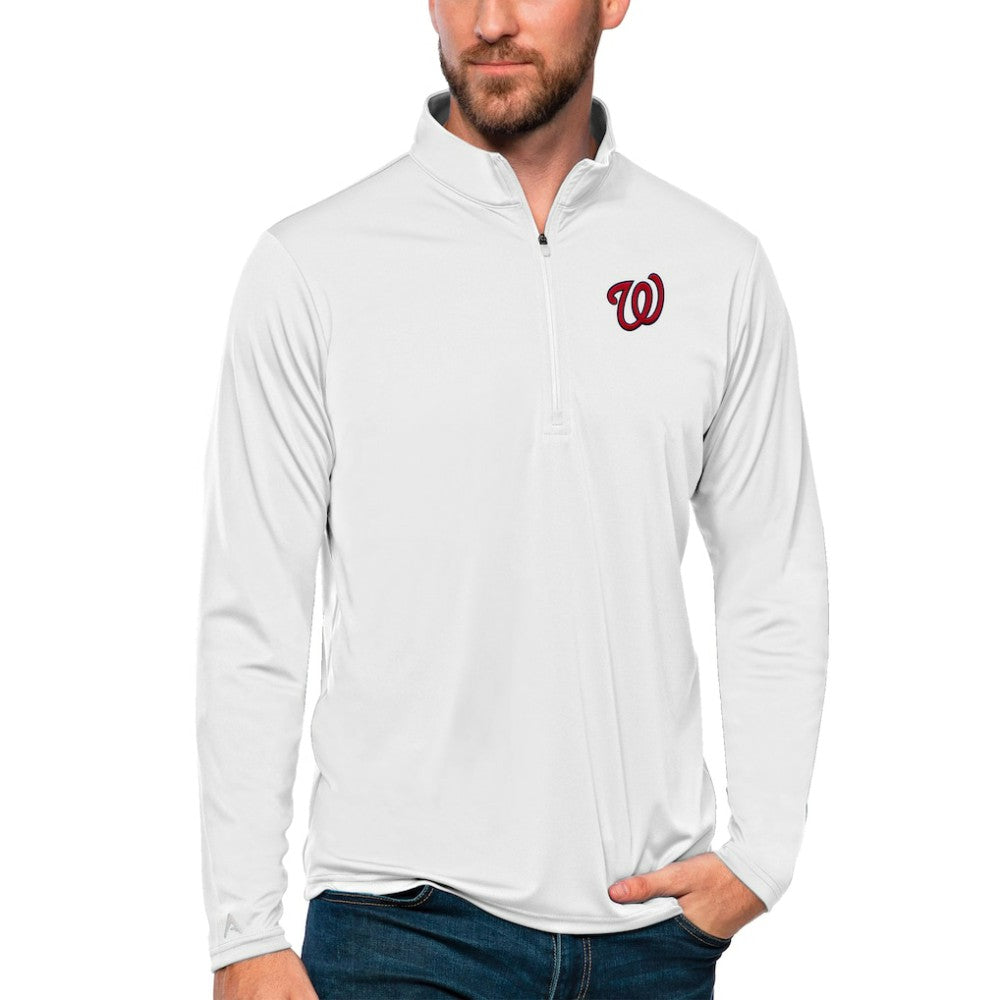 Washington Nationals Antigua Tribute Quarter-Zip Pullover Top - White Pullover