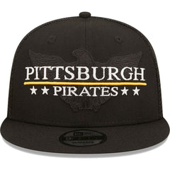 Pittsburgh Pirates New Era Patriot Trucker 9FIFTY Snapback Hat - Black Hats