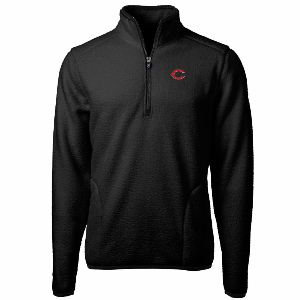 Cincinnati Reds Cutter & Buck Big & Tall Cascade Eco Sherpa Fleece Quarter-Zip Pullover Jacket - Black Jackets