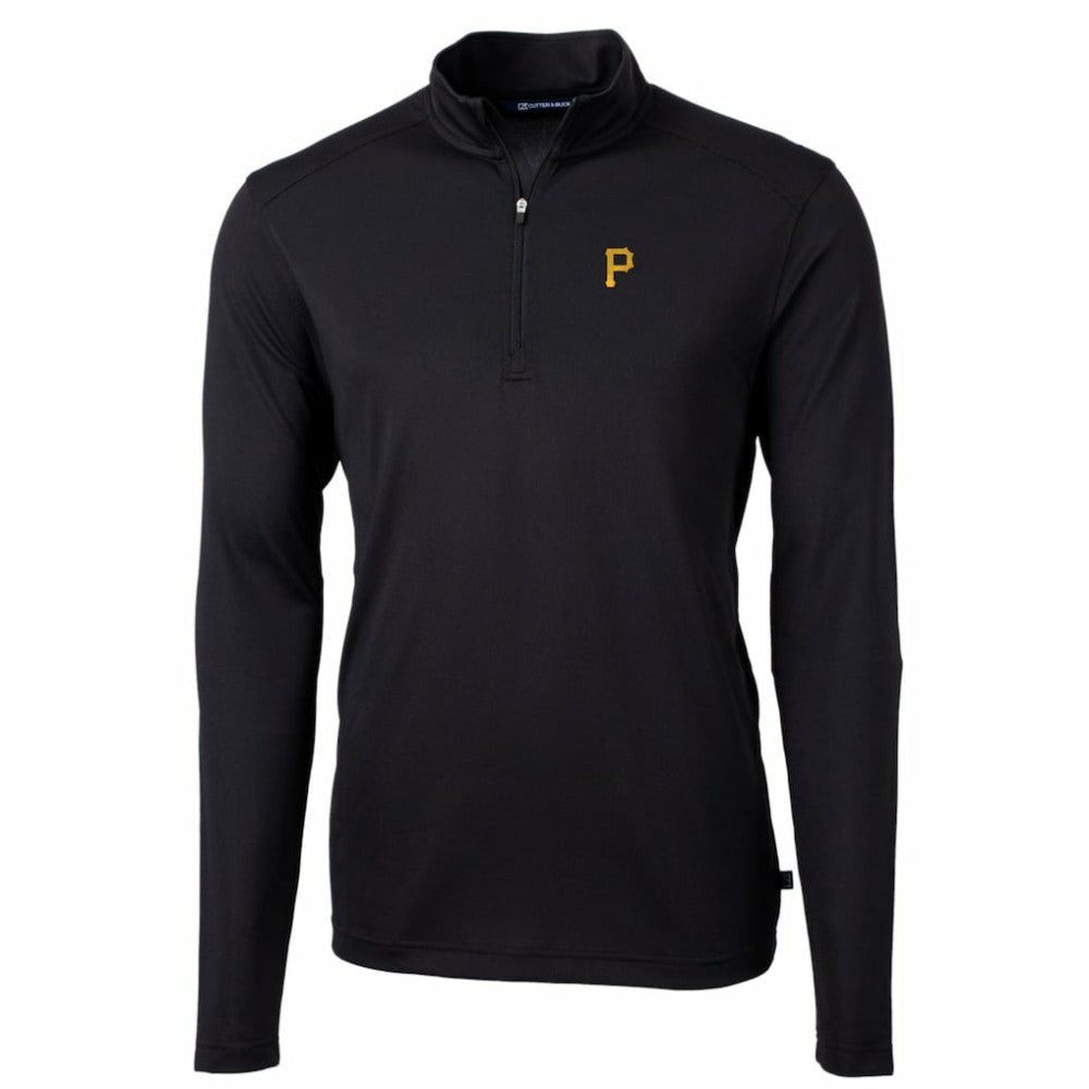 Pittsburgh Pirates Cutter & Buck Big & Tall Virtue Eco Pique Quarter-Zip Pullover Jacket - Black Jackets