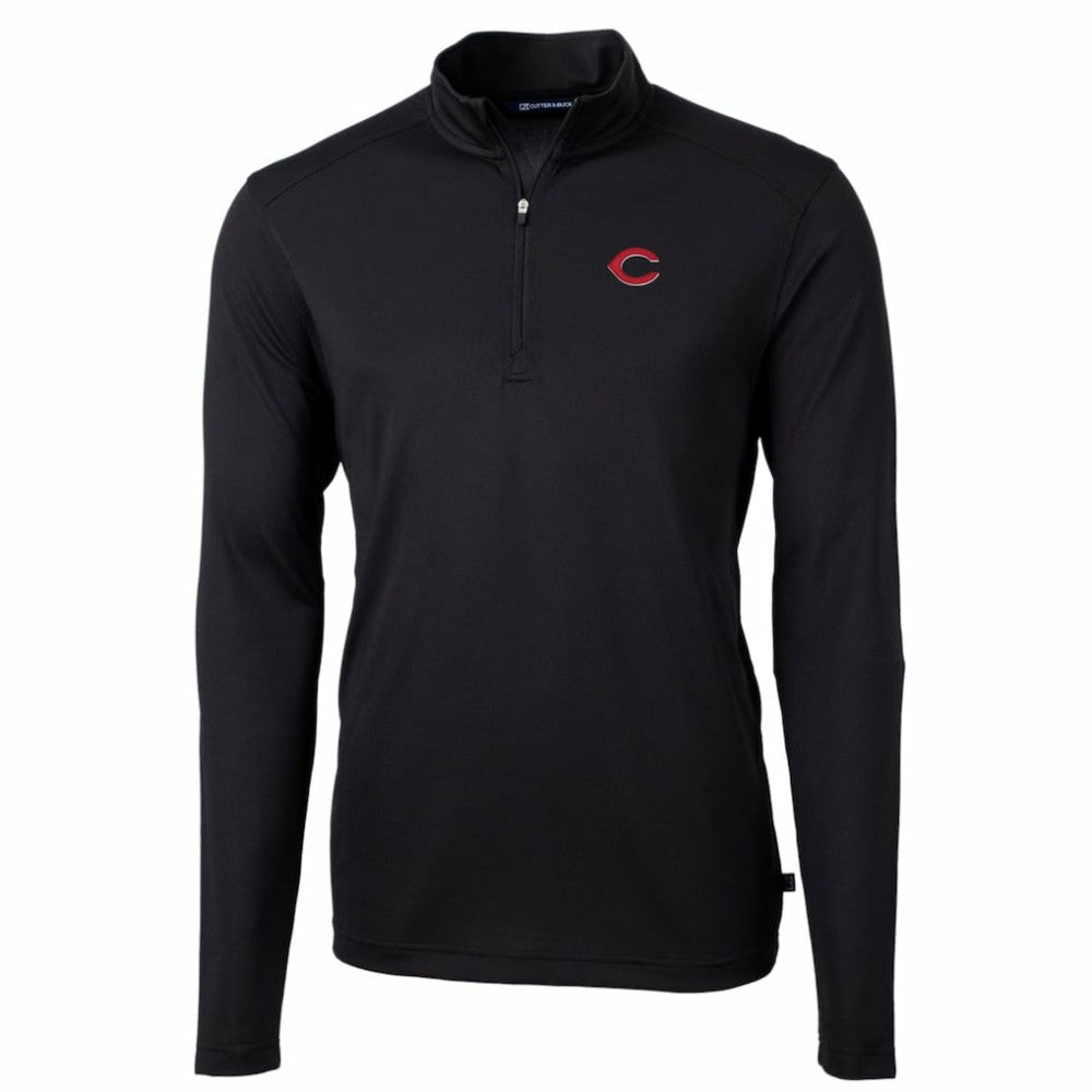 Cincinnati Reds Cutter & Buck Big & Tall Virtue Eco Pique Quarter-Zip Pullover Jacket - Black Jackets