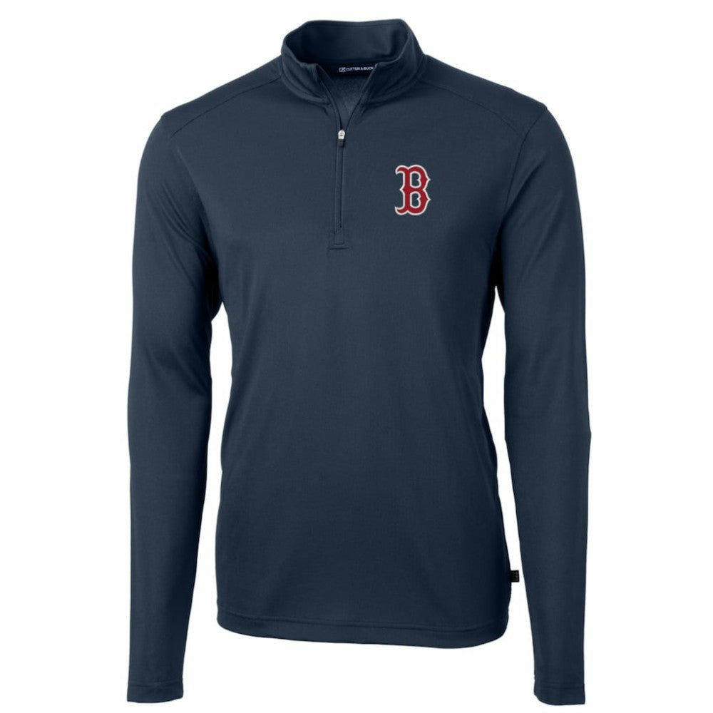 Boston Red Sox Cutter & Buck Big & Tall Virtue Eco Pique Quarter-Zip Pullover Jacket - Navy Jackets