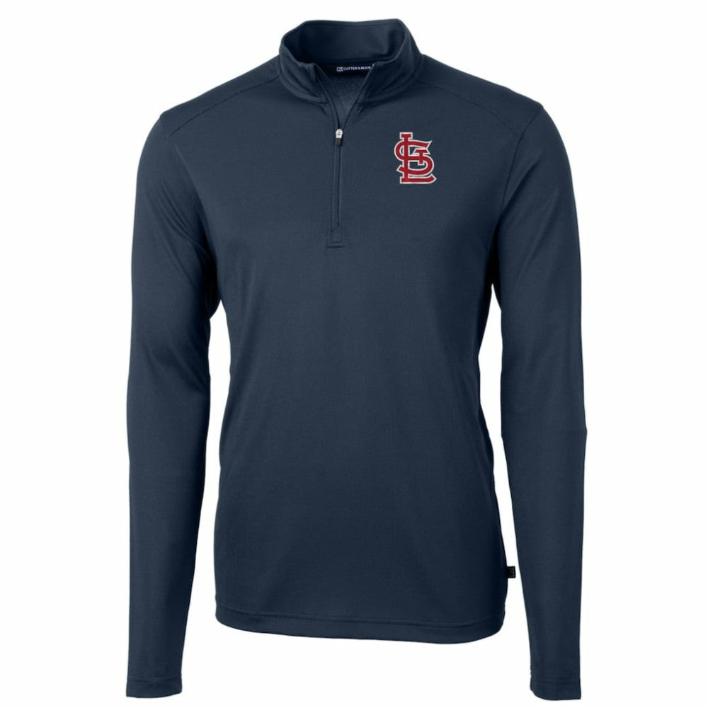 St. Louis Cardinals Cutter & Buck Big & Tall Virtue Eco Pique Quarter-Zip Pullover Jacket - Navy Jackets