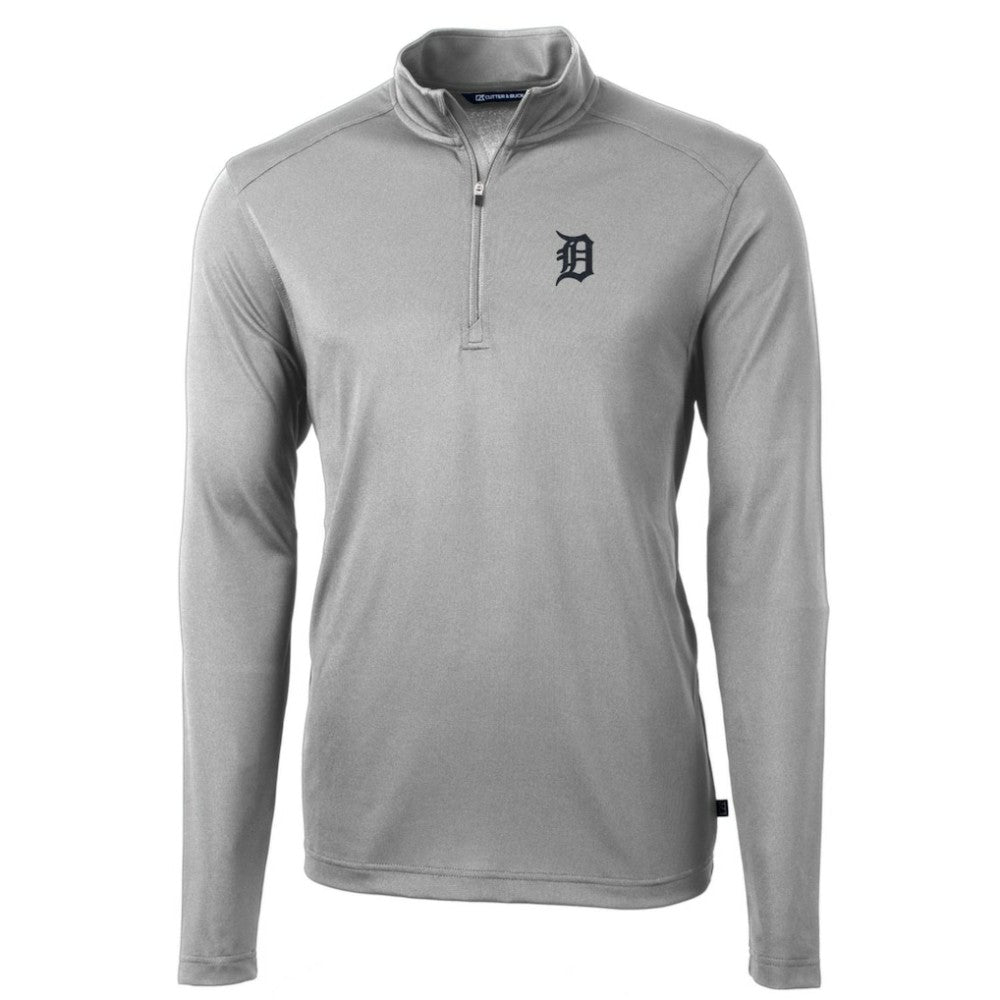 Detroit Tigers Cutter & Buck Big & Tall Virtue Eco Pique Quarter-Zip Pullover Jacket - Gray Jackets