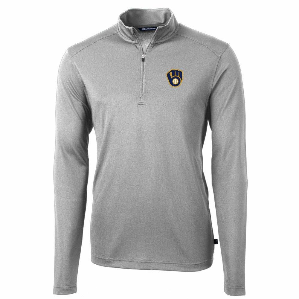 Milwaukee Brewers Cutter & Buck Big & Tall Virtue Eco Pique Quarter-Zip Pullover Jacket - Gray Jackets