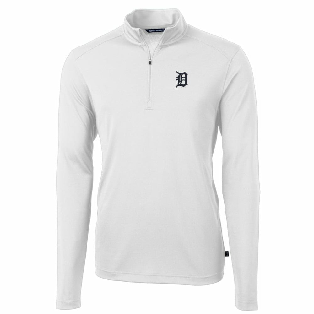 Detroit Tigers Cutter & Buck Big & Tall Virtue Eco Pique Quarter-Zip Pullover Jacket - White Jackets
