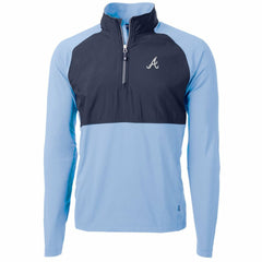 Atlanta Braves Cutter & Buck Adapt Eco Knit Hybrid Recycled Quarter-Zip Pullover Jacket - Light Blue/Navy Jackets