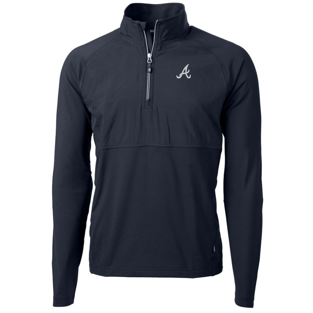 Atlanta Braves Cutter & Buck Adapt Eco Knit Hybrid Recycled Quarter-Zip Pullover Jacket - Navy Jackets