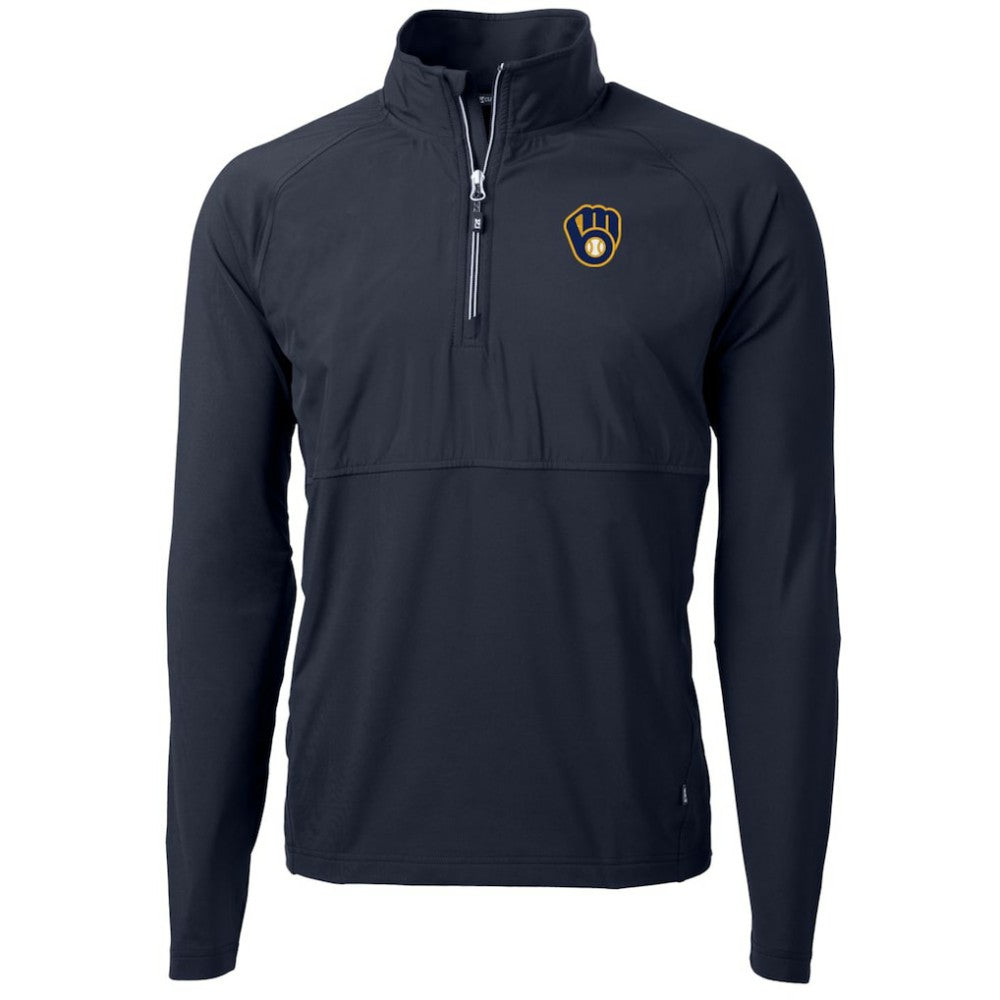 Milwaukee Brewers Cutter & Buck Adapt Eco Knit Hybrid Recycled Quarter-Zip Pullover Jacket - Navy Jackets