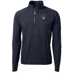 Milwaukee Brewers Cutter & Buck Adapt Eco Knit Hybrid Recycled Quarter-Zip Pullover Jacket - Navy Jackets