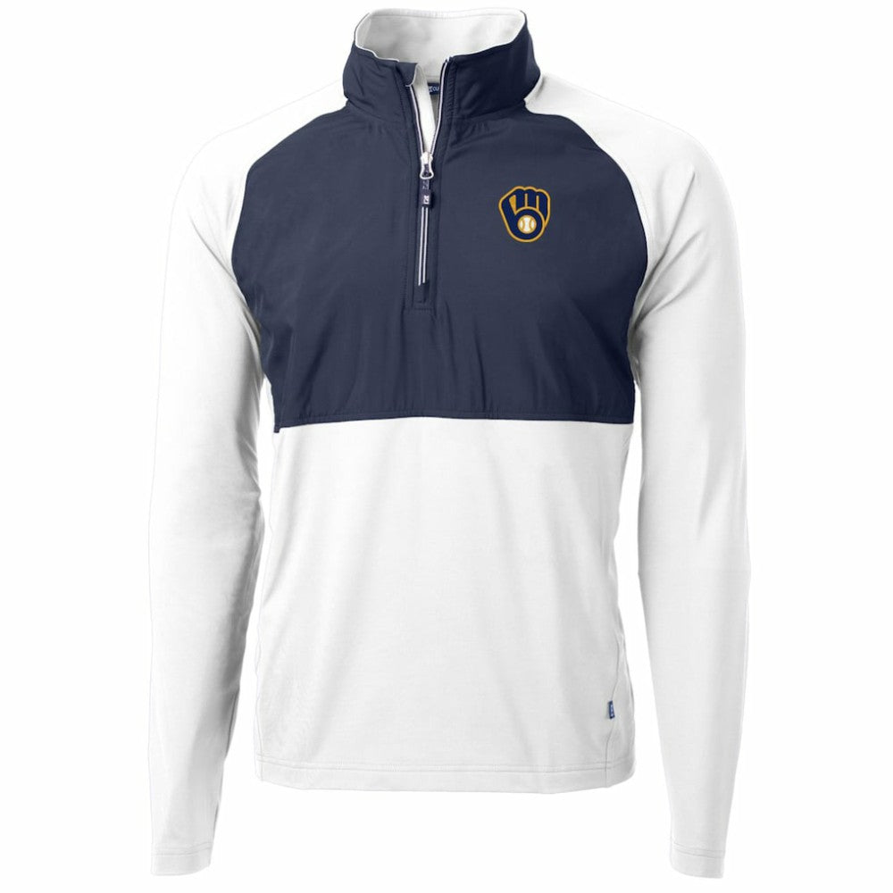 Milwaukee Brewers Cutter & Buck Adapt Eco Knit Hybrid Recycled Quarter-Zip Pullover Jacket - White/Navy Jackets