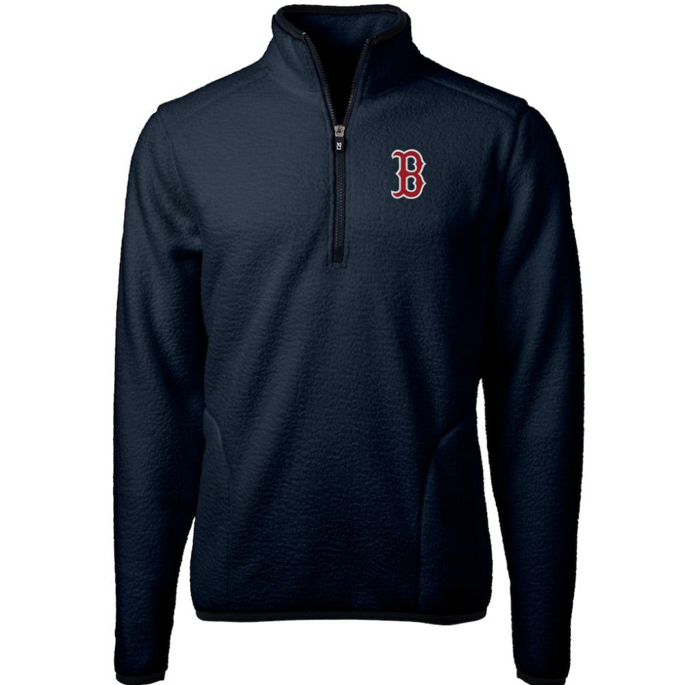 Boston Red Sox Cutter & Buck Cascade Eco Sherpa Fleece Quarter-Zip Pullover Jacket - Navy Jackets