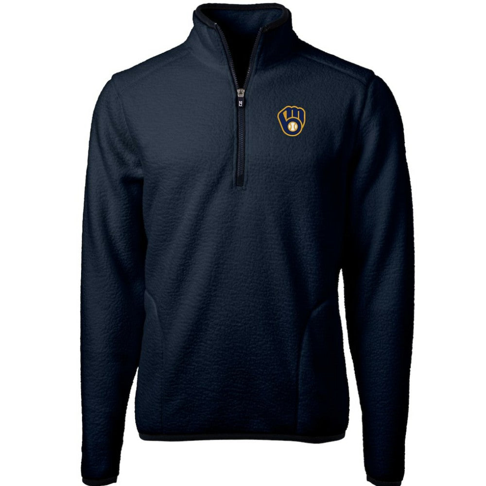 Milwaukee Brewers Cutter & Buck Cascade Eco Sherpa Fleece Quarter-Zip Pullover Jacket - Navy Jackets
