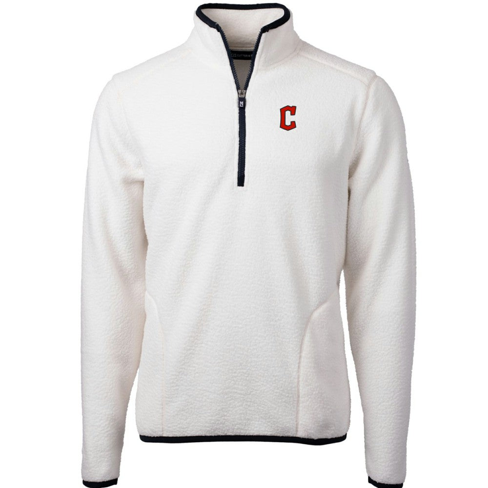 Cleveland Guardians Cutter & Buck Cascade Eco Sherpa Fleece Quarter-Zip Pullover Jacket - White/Navy Jackets