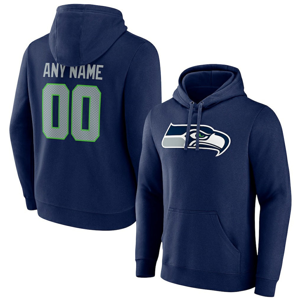 Seattle Seahawks Team Authentic Personalized Name & Number Pullover Hoodie - College Navy Hoodies