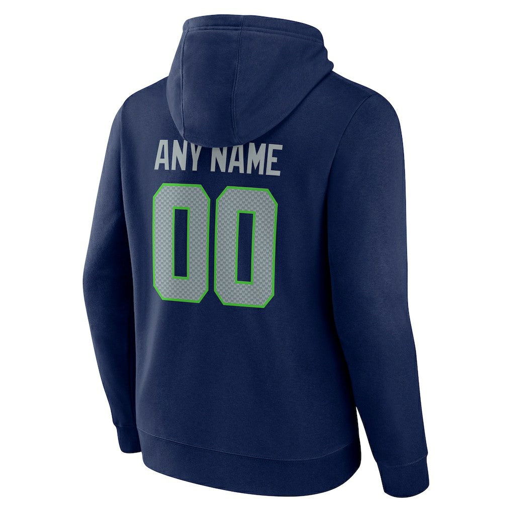 Seattle Seahawks Team Authentic Personalized Name & Number Pullover Hoodie - College Navy Hoodies