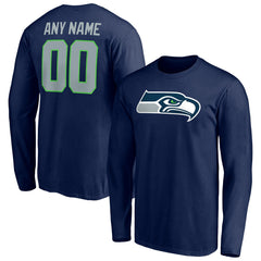 Seattle Seahawks Team Authentic Personalized Name & Number Long Sleeve T-Shirt - College Navy T-shirts