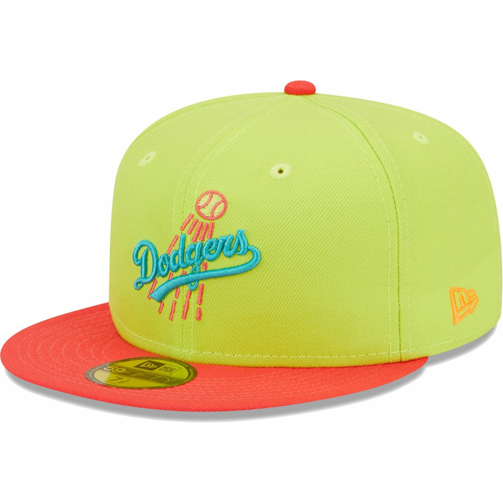 Los Angeles Dodgers New Era Cyber Highlighter 59FIFTY Fitted Hat - Green/Red Hats
