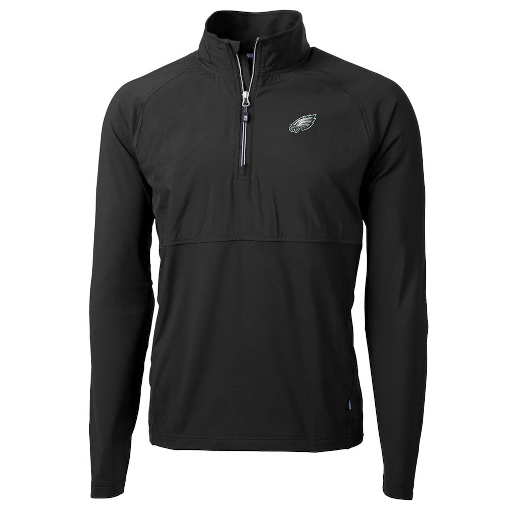 Philadelphia Eagles Cutter & Buck Adapt Eco Knit Hybrid Recycled Quarter-Zip Raglan Jacket - Black Jackets