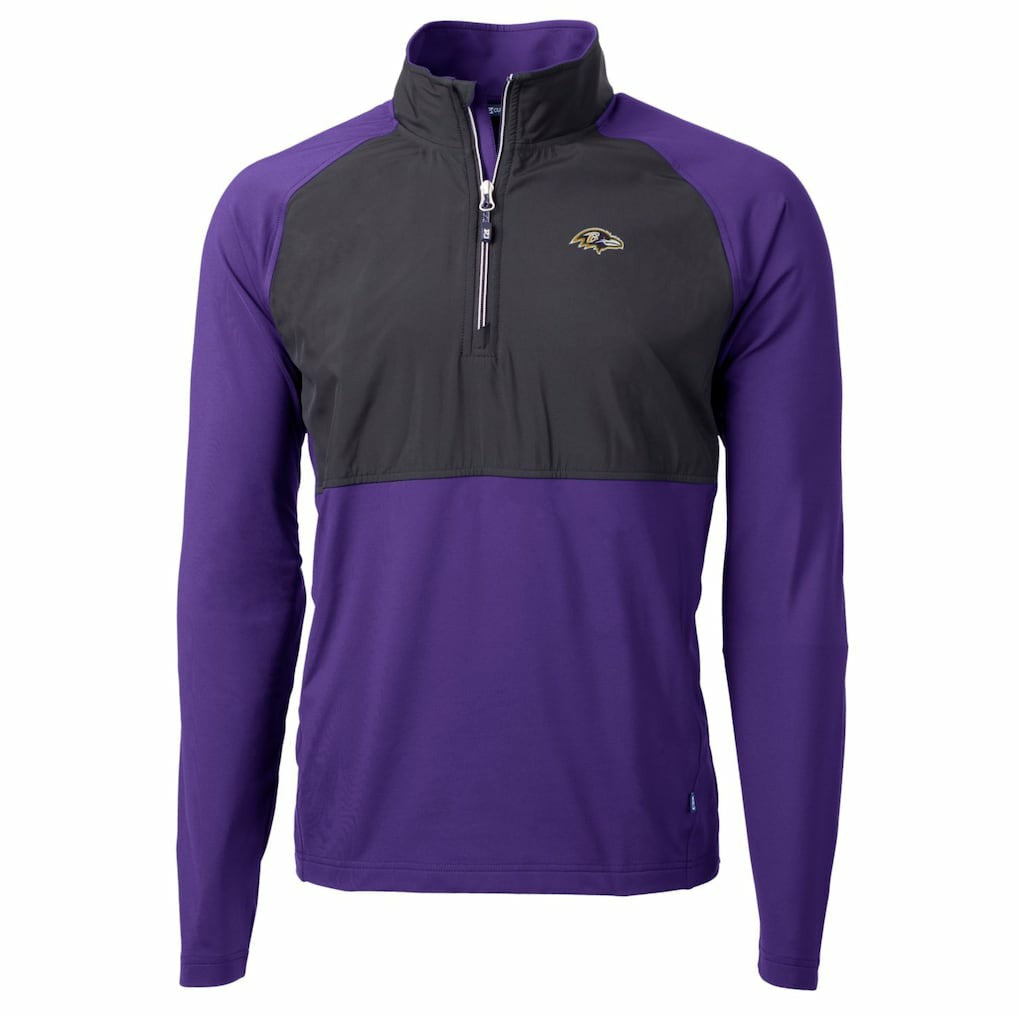 Baltimore Ravens Cutter & Buck Adapt Eco Knit Hybrid Recycled Quarter-Zip Raglan Jacket - Black/Purple Jackets