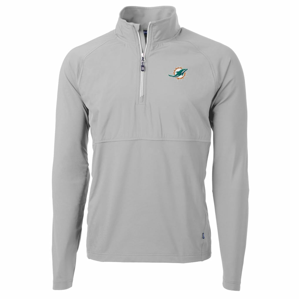 Miami Dolphins Cutter & Buck Adapt Eco Knit Hybrid Recycled Quarter-Zip Raglan Jacket - Gray Jackets