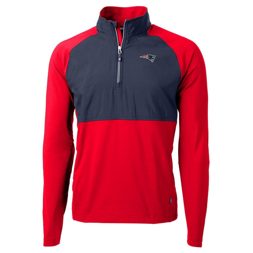New England Patriots Cutter & Buck Adapt Eco Knit Hybrid Recycled Quarter-Zip Raglan Jacket - Navy/Red Jackets