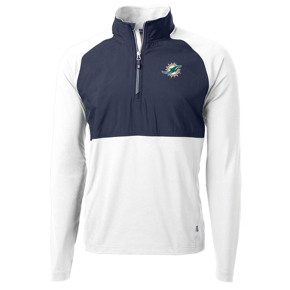 Miami Dolphins Cutter & Buck Adapt Eco Knit Hybrid Recycled Quarter-Zip Raglan Jacket - Navy/White Jackets