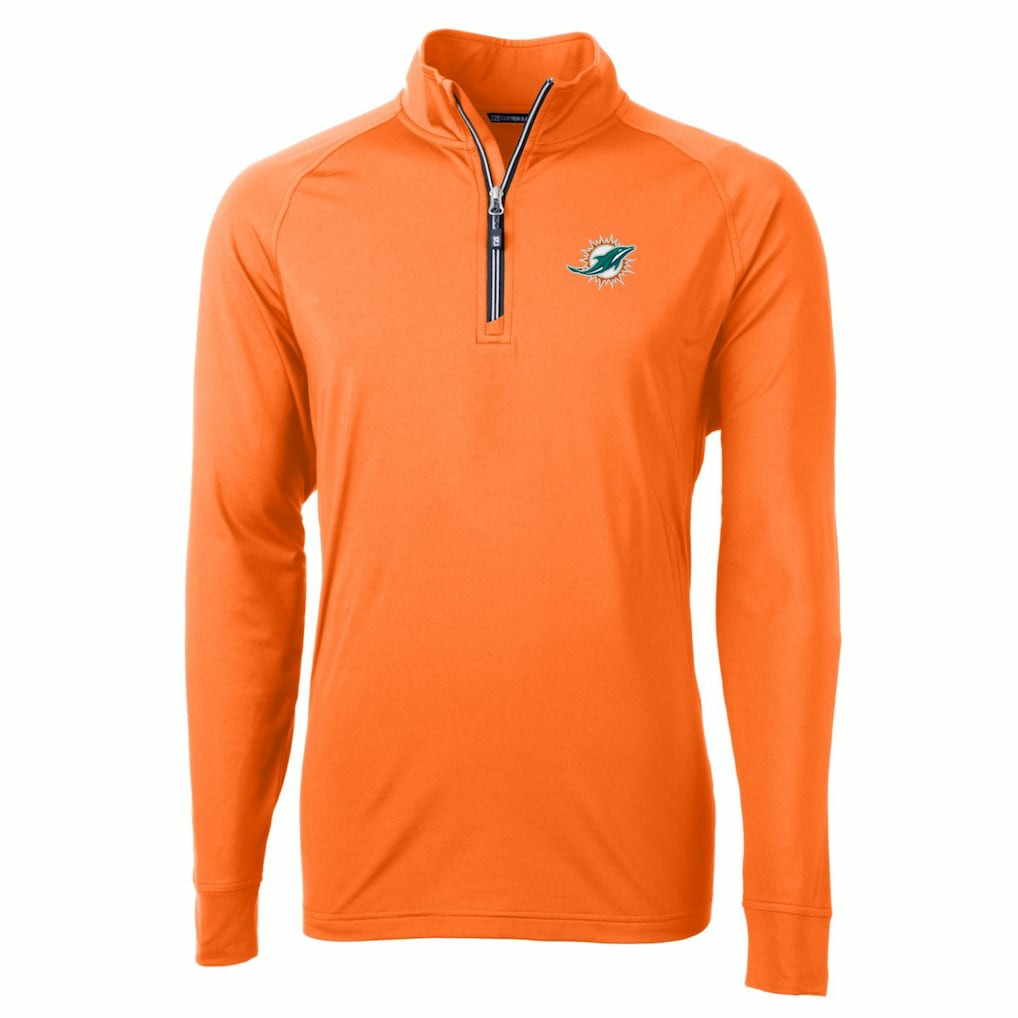 Miami Dolphins Cutter & Buck Adapt Eco Knit Stretch Recycled Quarter-Zip Jacket - Orange Jackets