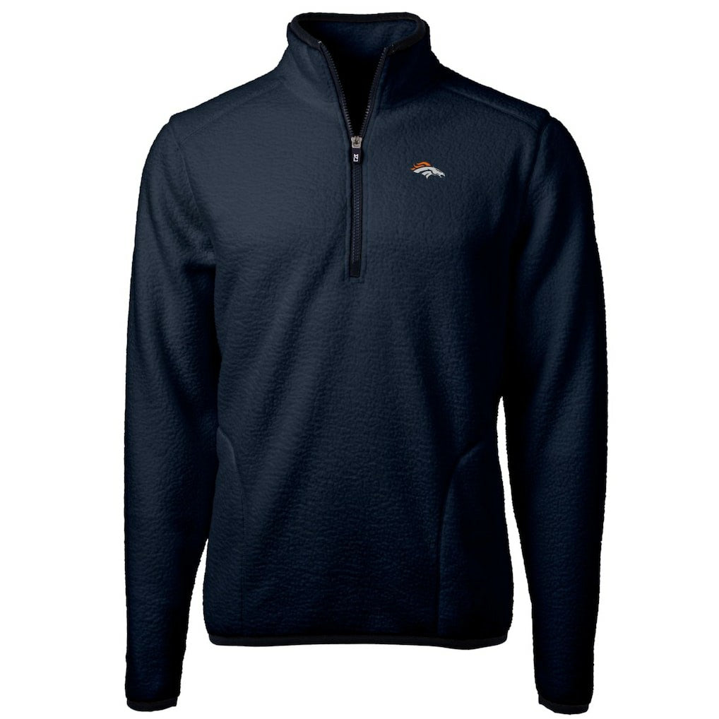 Denver Broncos Cutter & Buck Big & Tall Cascade Eco Sherpa Fleece Quarter-Zip Pullover Jacket - Navy Pullover