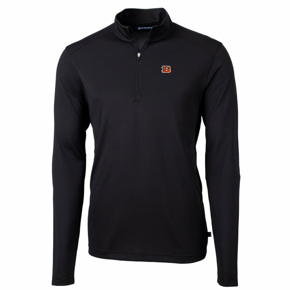 Cincinnati Bengals Cutter & Buck Big & Tall Virtue Eco Pique Quarter-Zip Pullover Jacket - Black Pullover
