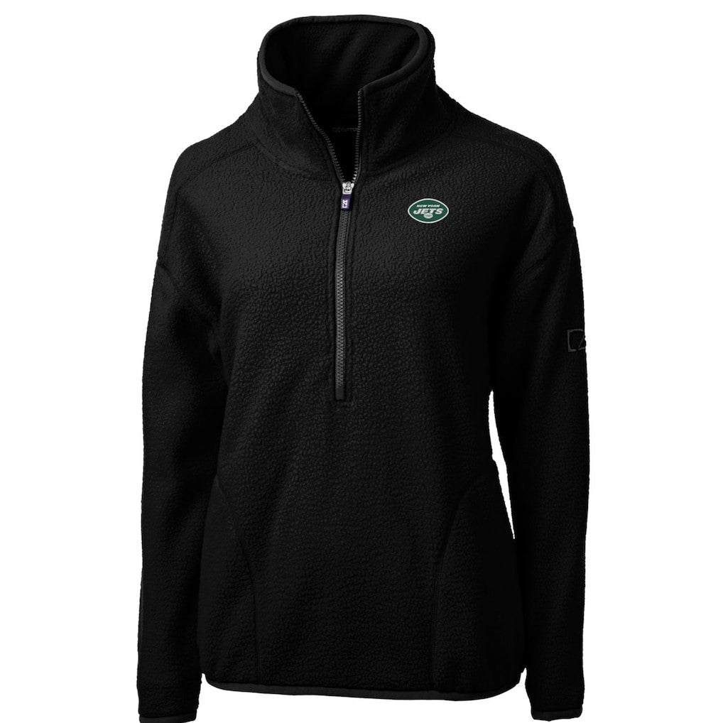 New York Jets Cutter & Buck Women's Cascade Eco Sherpa Fleece Half-Zip Pullover Jacket - Black Pullover