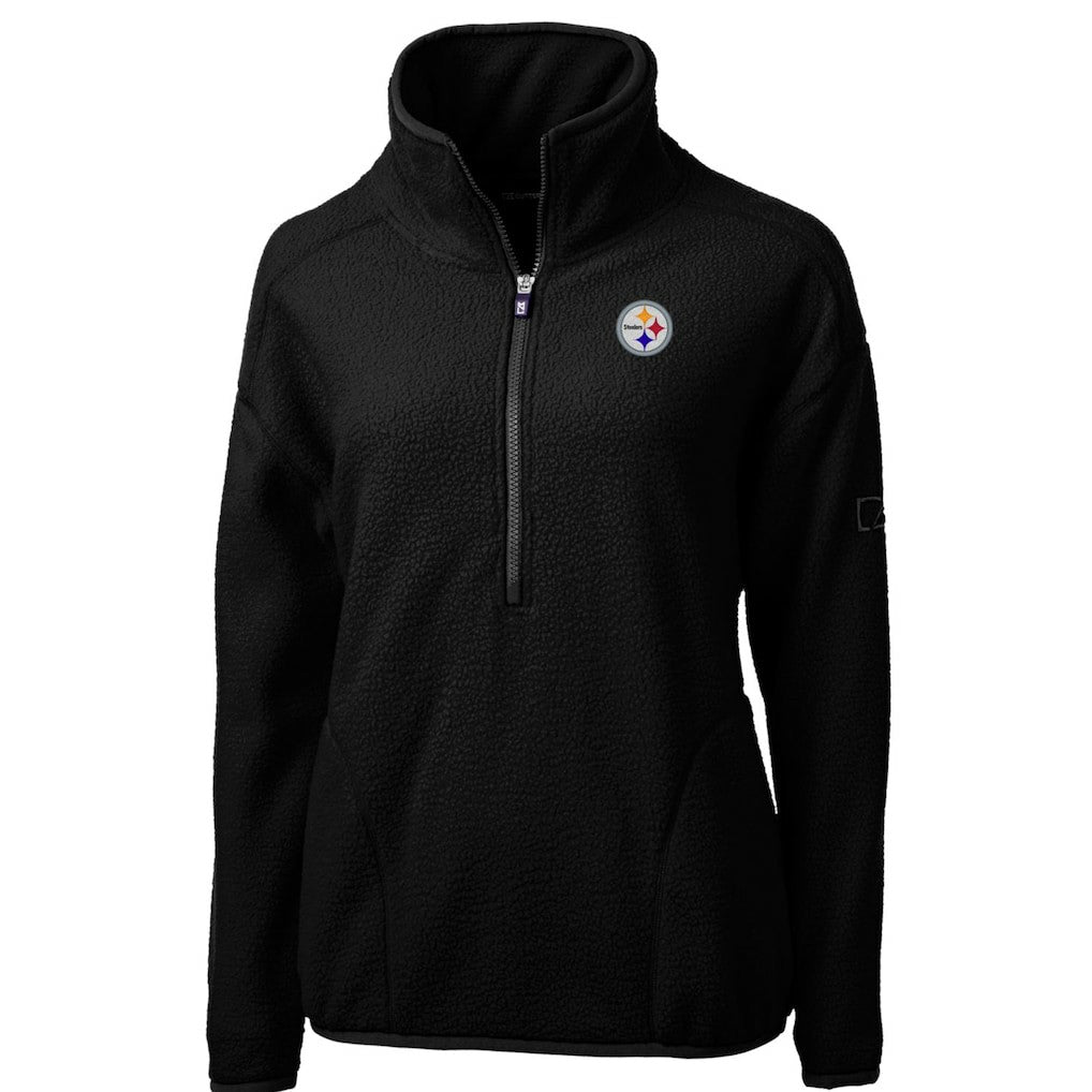 Pittsburgh Steelers Cutter & Buck Women's Cascade Eco Sherpa Fleece Half-Zip Pullover Jacket - Black Pullover