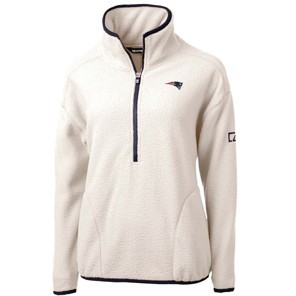 New England Patriots Cutter & Buck Women's Cascade Eco Sherpa Fleece Half-Zip Pullover Jacket - White/Navy Pullover