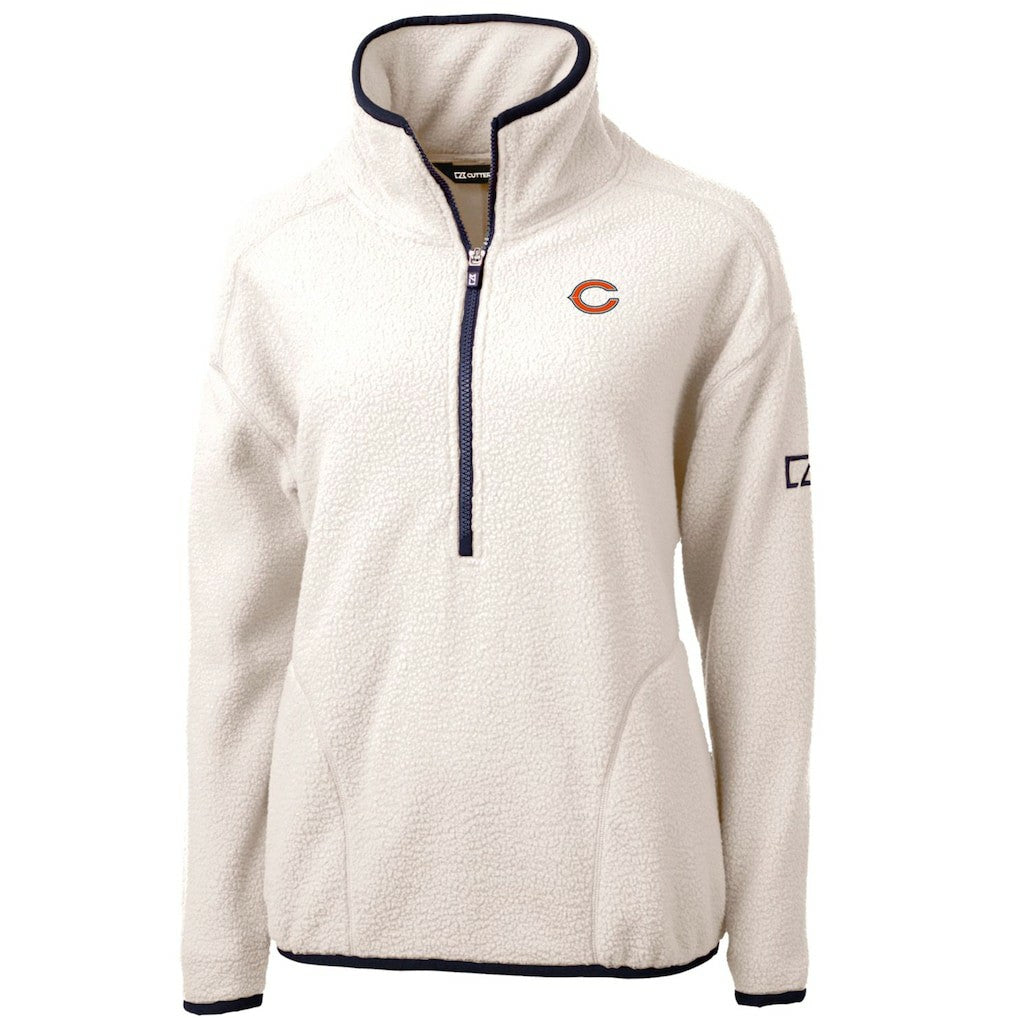Chicago Bears Cutter & Buck Women's Cascade Eco Sherpa Fleece Half-Zip Pullover Jacket - White/Navy Pullover