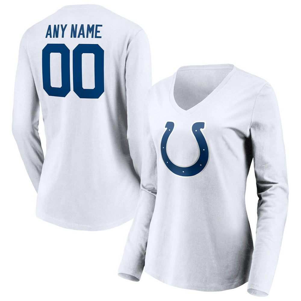 Indianapolis Colts Women's Team Authentic Logo Personalized Name & Number V-Neck Long Sleeve T-Shirt - White T-shirts