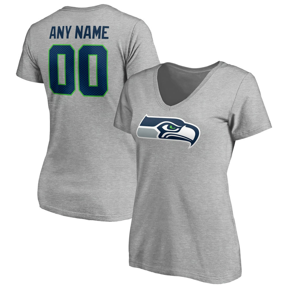Seattle Seahawks Women's Team Authentic Custom V-Neck T-Shirt - Gray T-shirts