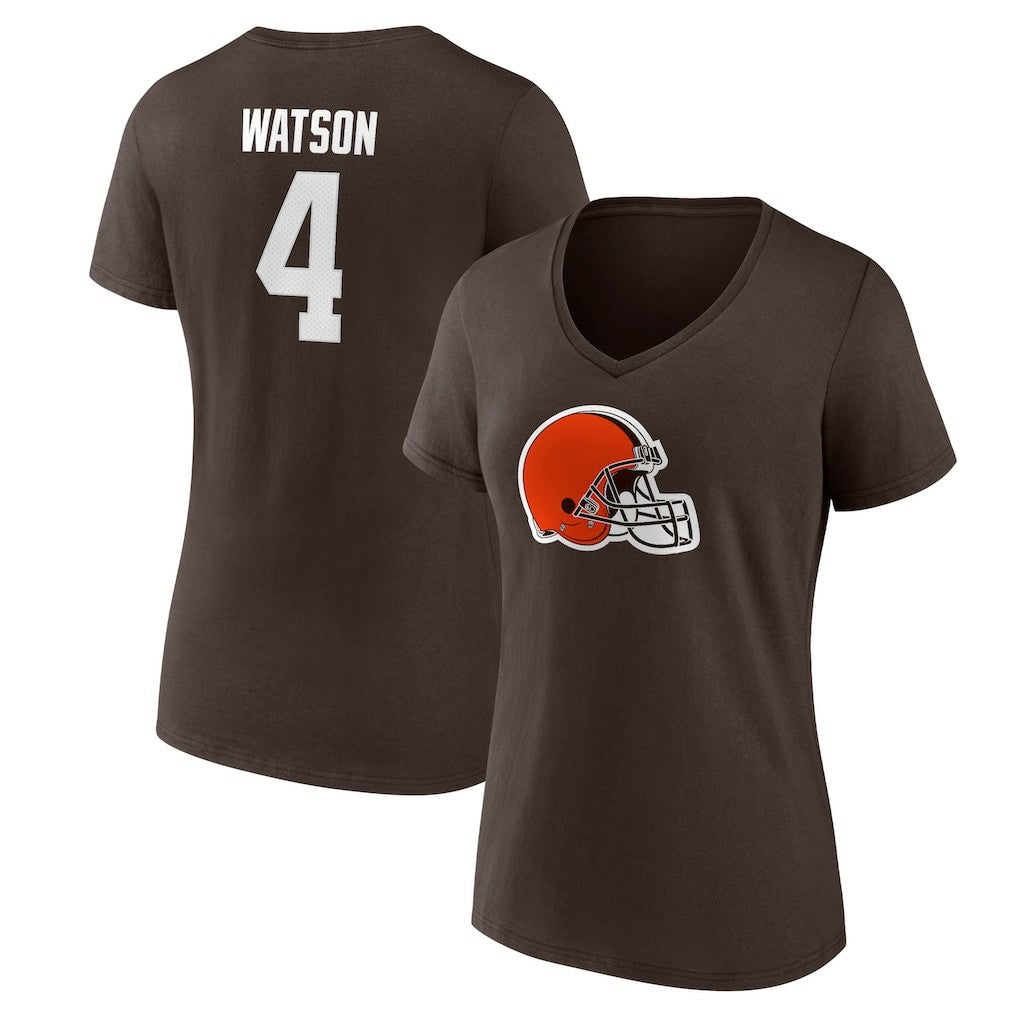 Deshaun Watson Cleveland Browns Women's Player Icon Name & Number V-Neck T-Shirt - Brown T-shirts