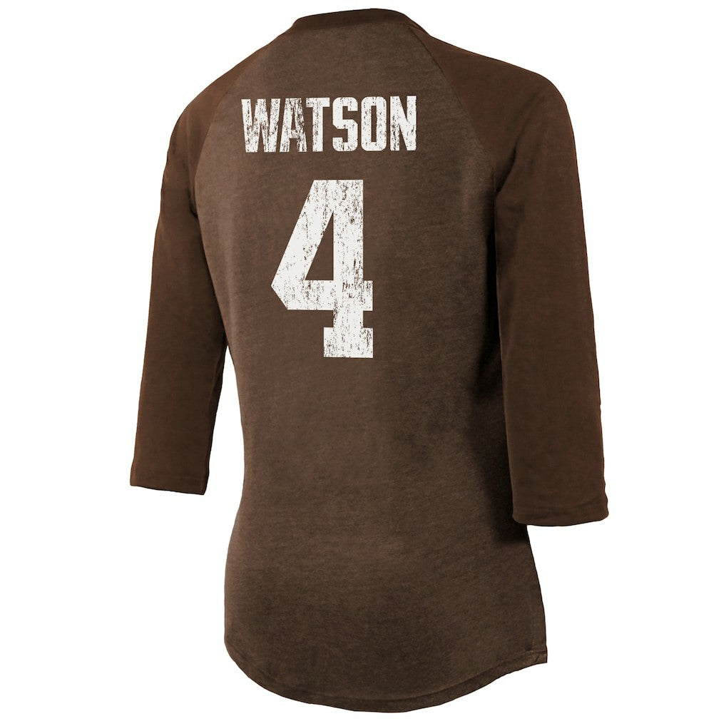 Deshaun Watson Cleveland Browns Majestic Threads Women's Name & Number Raglan 3/4 Sleeve T-Shirt - Brown T-shirts
