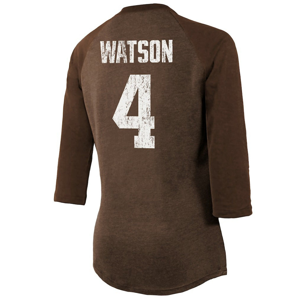 Deshaun Watson Cleveland Browns Majestic Threads Women's Name & Number Raglan 3/4 Sleeve T-Shirt - Brown T-shirts